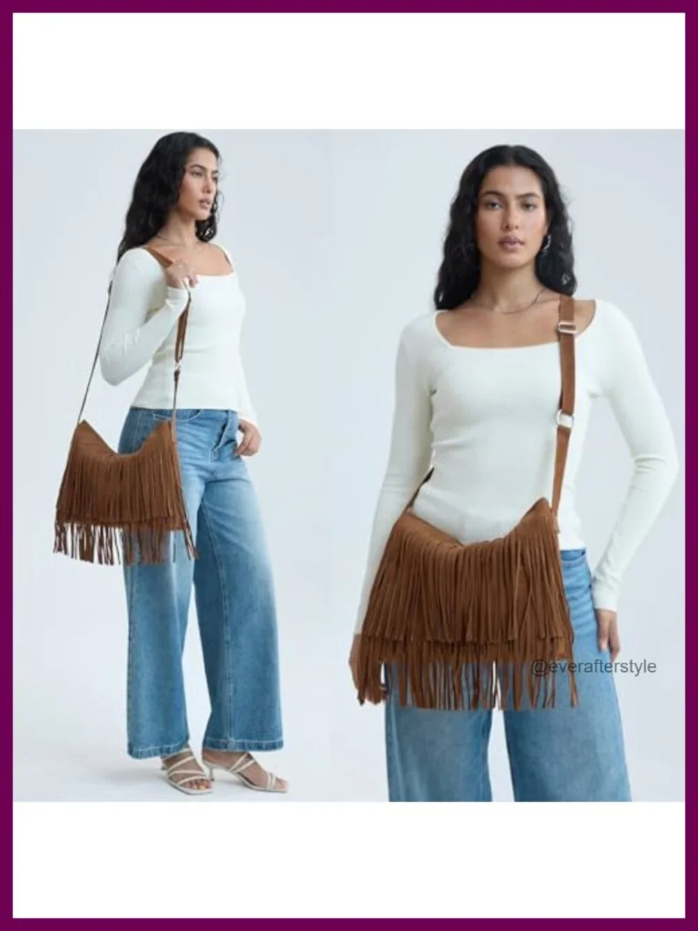 HOXIS Tassel Faux Suede Leather Hobo Cross Body Shoulder Bag Womens Sling Bag